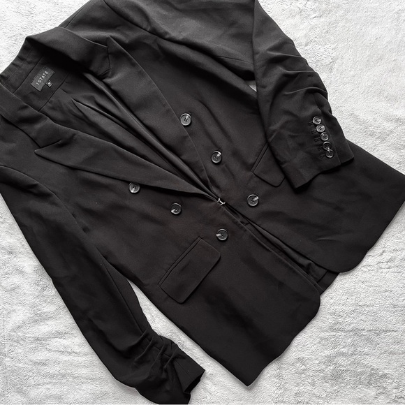 1.State Faux Double Breasted Blazer Ruched Sleeve Suiting Jacket Rich Black - Picture 1 of 13